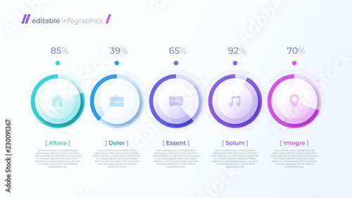 Vector modern editable infographic template with percentage diagrams