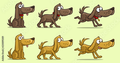 Cartoon cute dog in different positions