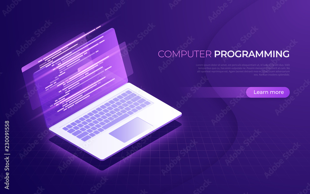 Computer programming, coding, testing, debugging isometric concept Computer programming, coding, testing, debugging isometric concept