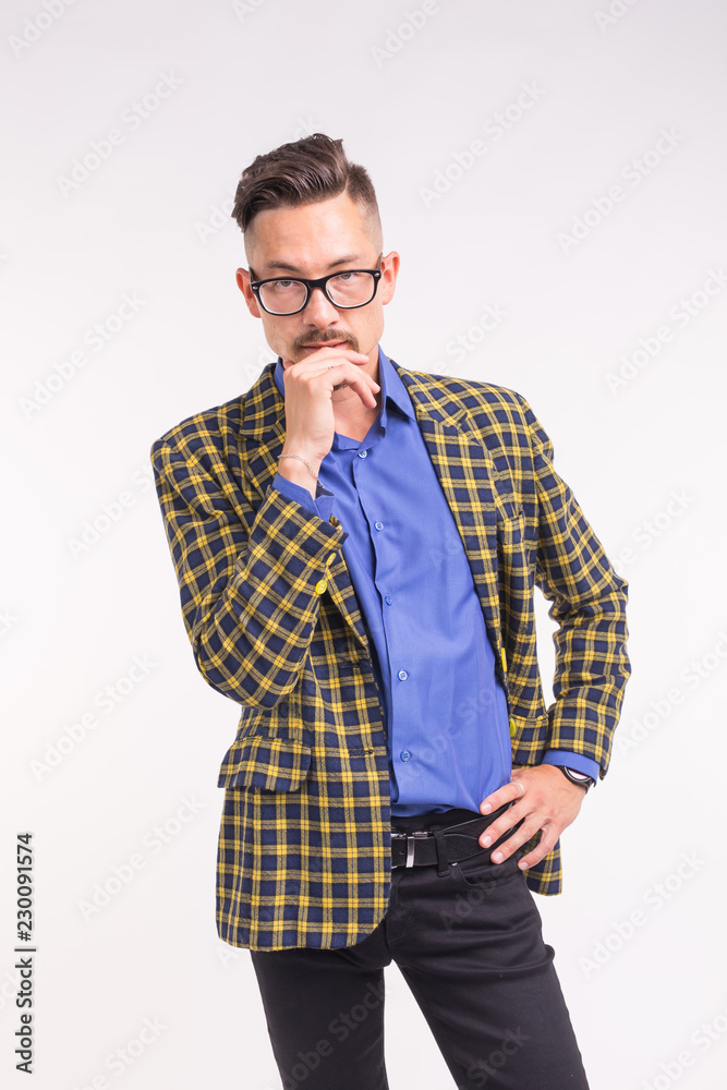 Expression and people concept - Portrait of thoughtful man over white background Expression and people concept - Portrait of thoughtful man over white background