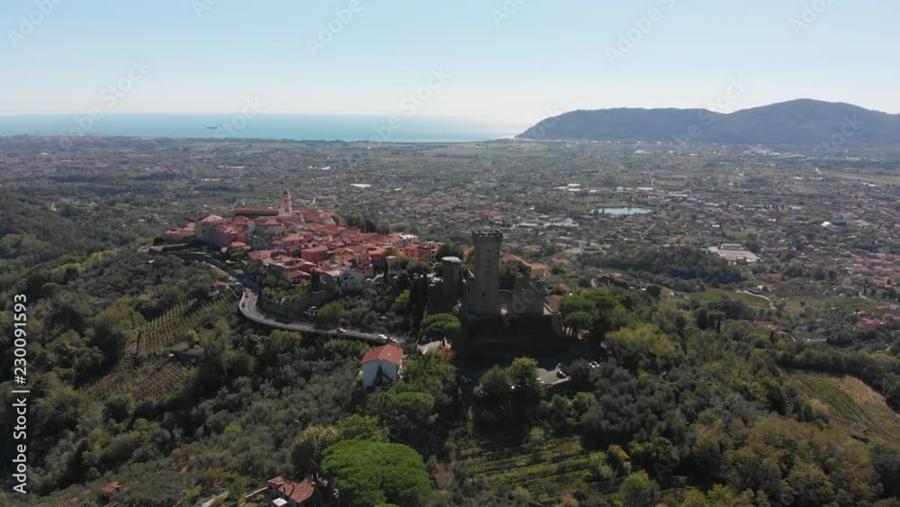 Castle Tower in Tuscany Italy Aerial View Castle Tower in Tuscany Italy Aerial View
