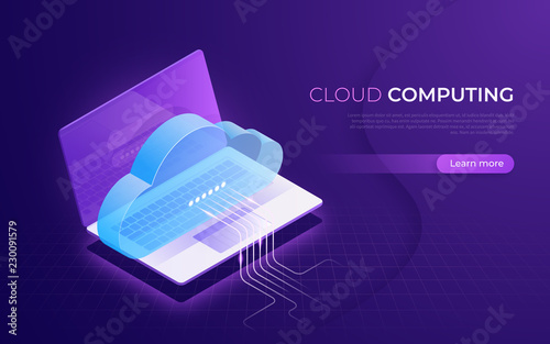 Cloud computing, storage, services, data network isometric concept
