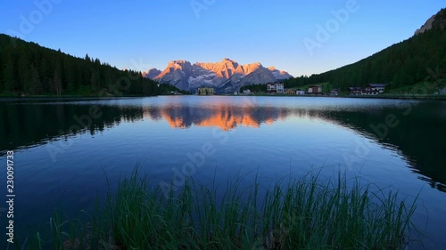 Lake Misurina at sunrise, Dolomite Mountains, Italy