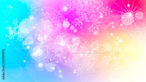Snowflakes and festive lights - vector background with beautiful snowflakes that merrily shine and shimmer in color space