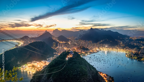 Aerial view of Rio de Janeiro at sunset with Urca and Corcovado mountain and Guanabara Bay - Rio de Janeiro, Brazil
