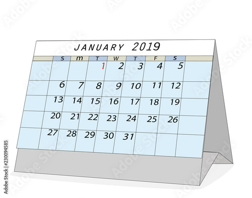 Calendar for January 2019. Happy New Year. vector illustration.