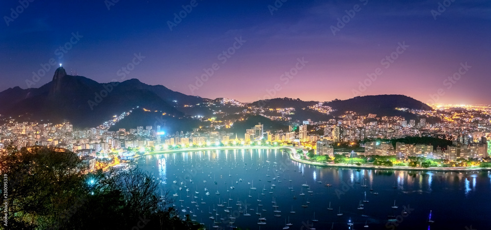Acrylic prints Panoramic aerial view of Rio de Janeiro and Guanabara Bay  with Corcovado Mountain at night - Rio de Janeiro, Brazil - Nikkel-Art.co.uk