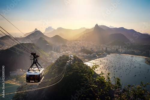 Canvas Print Aerial view of Rio de Janeiro with Urca and Sugar Loaf Cable Car and Corcovado m
