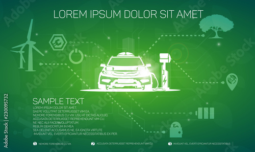 Car and electric charging station, infographics.
