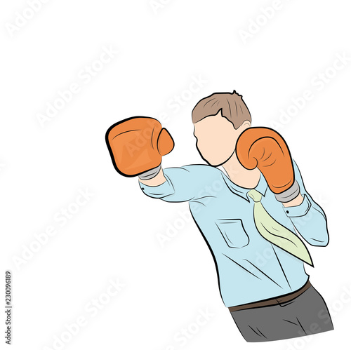 businessman in boxing gloves hits the target. concept of struggle in business. vector illustration.