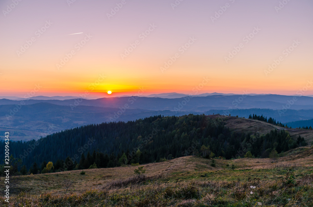 Sunset in the Carpathian Mountains in the autumn season Sunset in the Carpathian Mountains in the autumn season