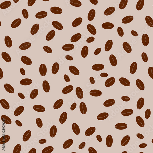 Coffee beans seamless pattern. Brown seeds of coffee vector background.