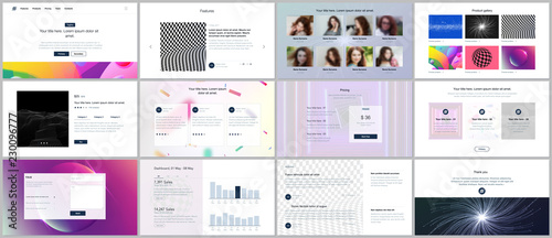 Vector templates for website design, minimal presentations, portfolio with vibrant colorful abstract gradient backgrounds. UI, UX, GUI. Design of headers, dashboard, testimonials, e-commerce page etc.