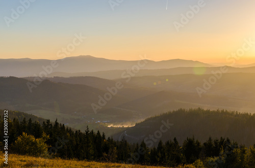 Fototapeta Naklejka Na Ścianę i Meble -  Sunset in the Carpathian Mountains in the autumn season