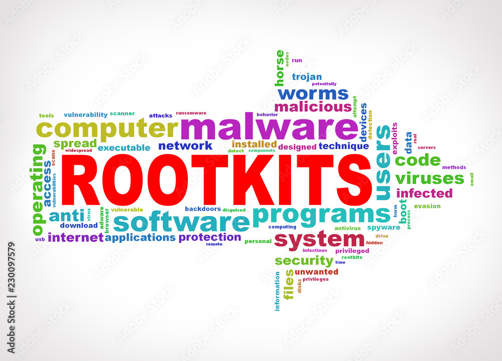 Arrow shape wordcloud tags malware rootkit