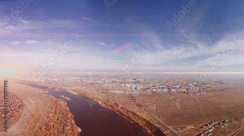 Beautiful aerial view on town at an altitude of 500 meters photo