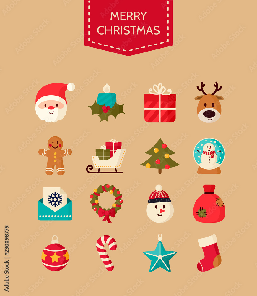 Christmas icons set. Holiday objects collection Christmas icons set. Holiday objects collection
