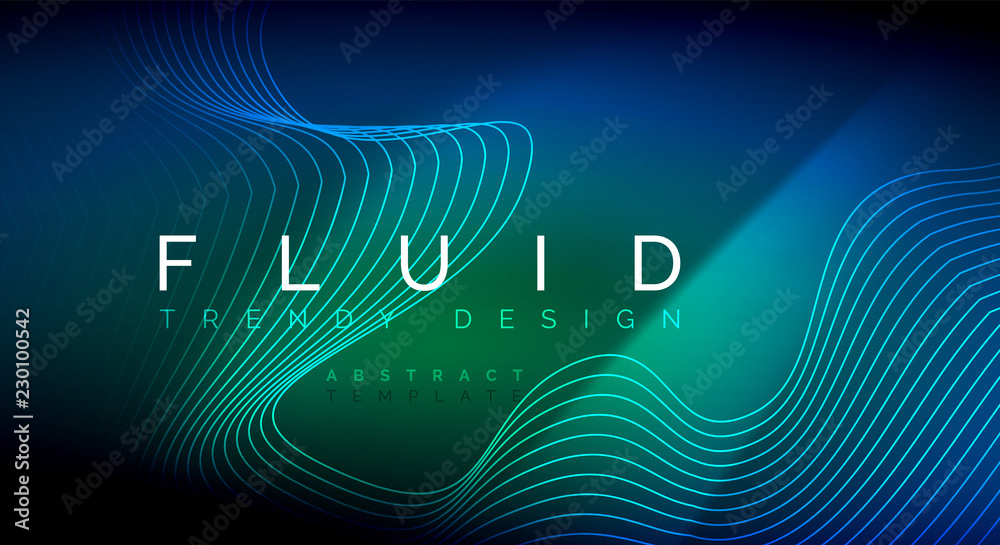 Blue neon particles glowing fluid wave lines, magic energy space light concept, abstract background wallpaper design
