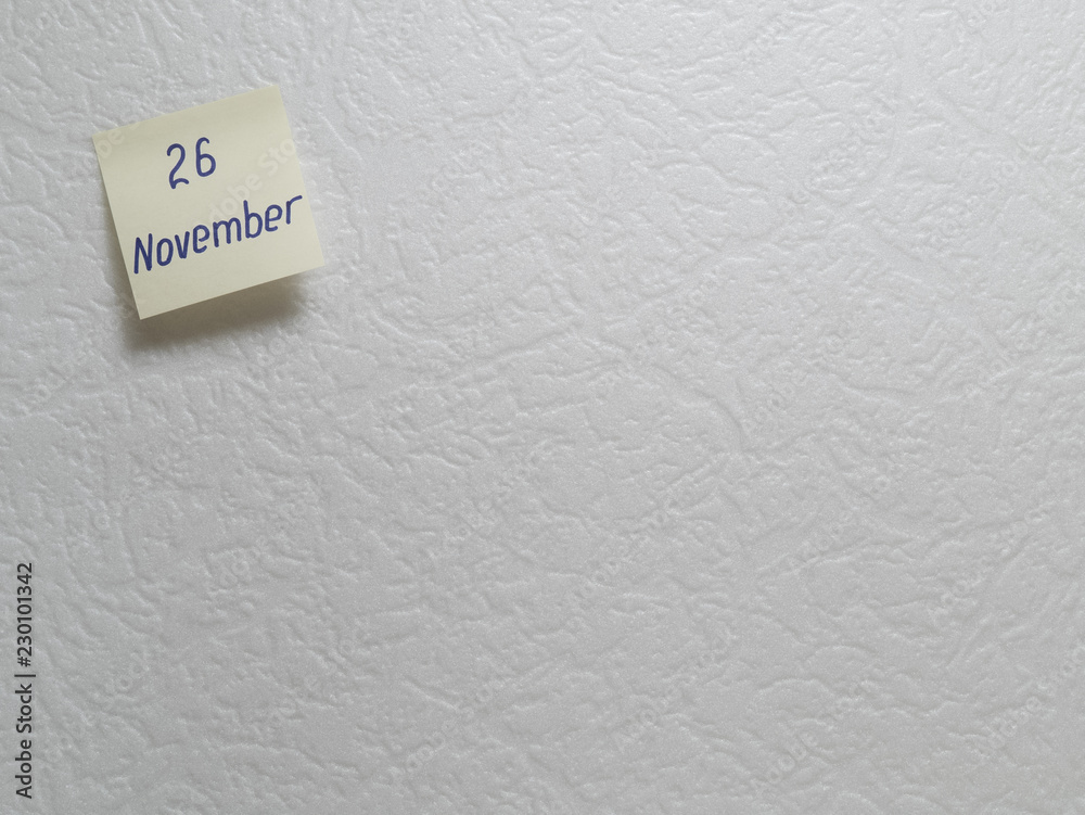 November 26, calendar date sticky note November 26, calendar date sticky note