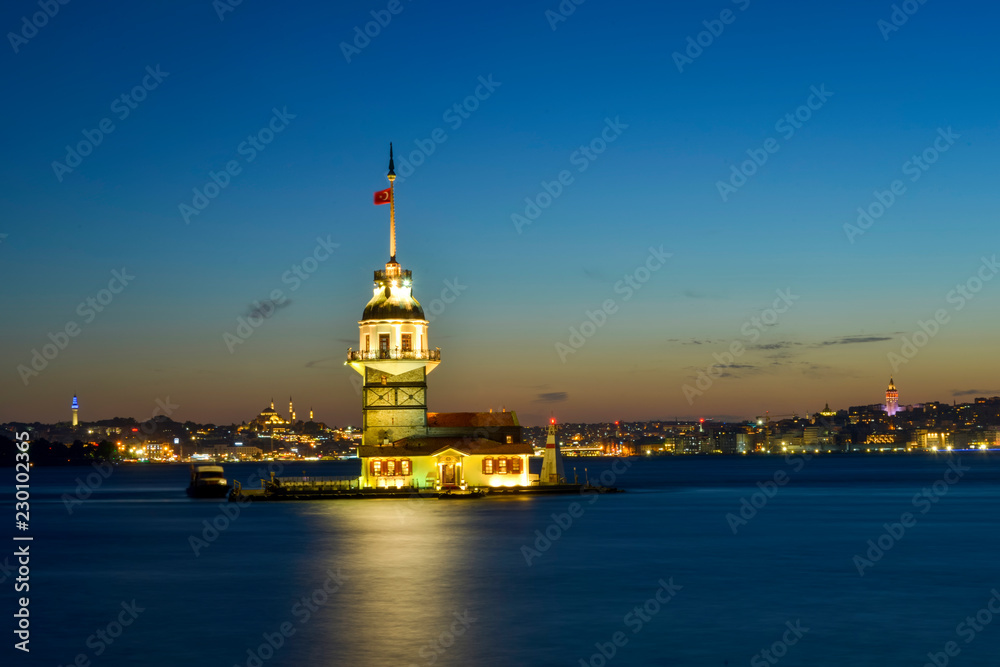 Maiden's Tower or Kiz Kulesi located in the middle of Bosporus, Istanbul 