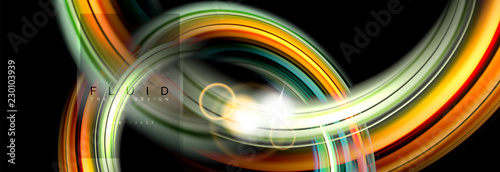 Mixing color waves on black, liquid flowing shapes