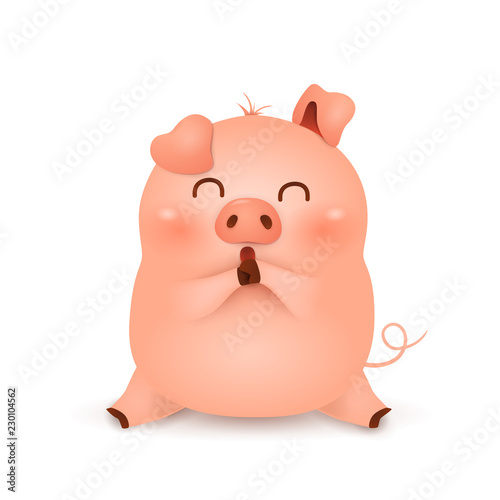 Chinese New Year 2019. Cute cartoon Little Pig character design isolated on white background. The year of the pig. Gong Xi Gong Xi. Zodiac of the Pig