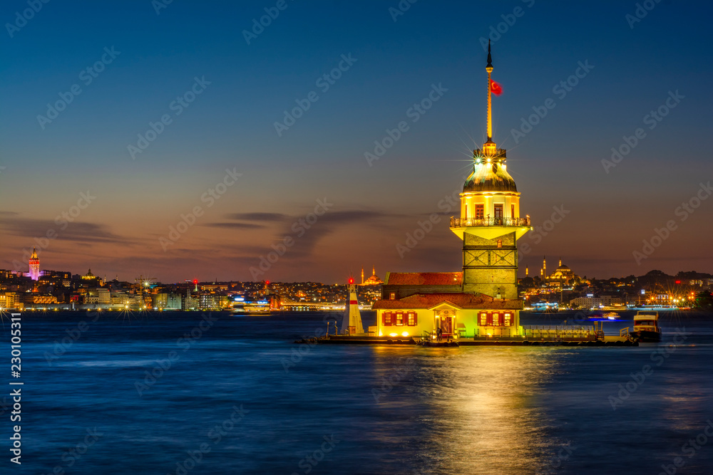 Maiden's Tower or Kiz Kulesi located in the middle of Bosporus, Istanbul 