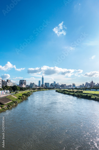 Taipei, Taiwan - September 13, 2018:Serenity cityscape with skyscraper and river in Taipei, Taiwan.