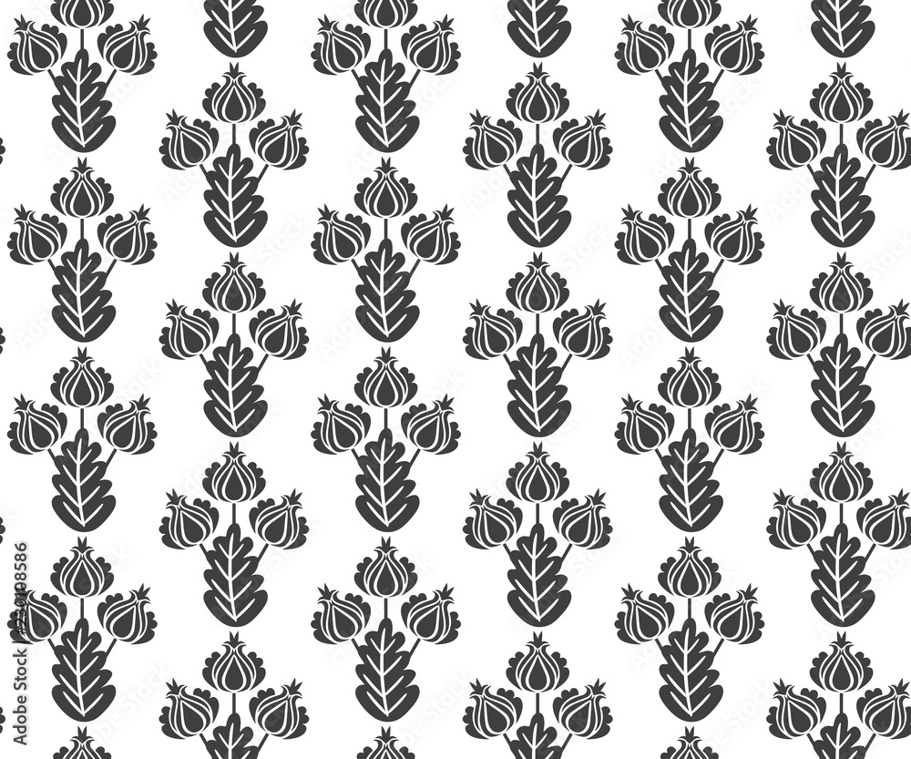 Vector seamless black and white floral pattern in vintage style. Print for fabric, wallpaper, wrapping design.