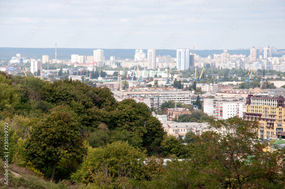 Сity of Kiev, Ukraine. General view of the big city, capital, metropolis from the top