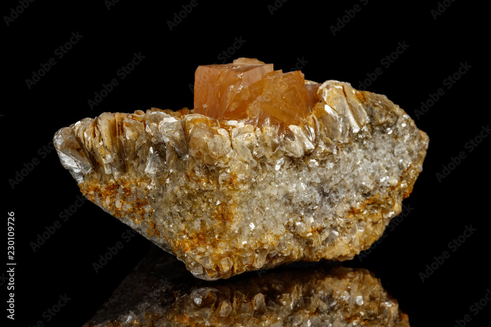 Macro Mineral Stone Sheelit on a black background Macro Mineral Stone Sheelit on a black background
