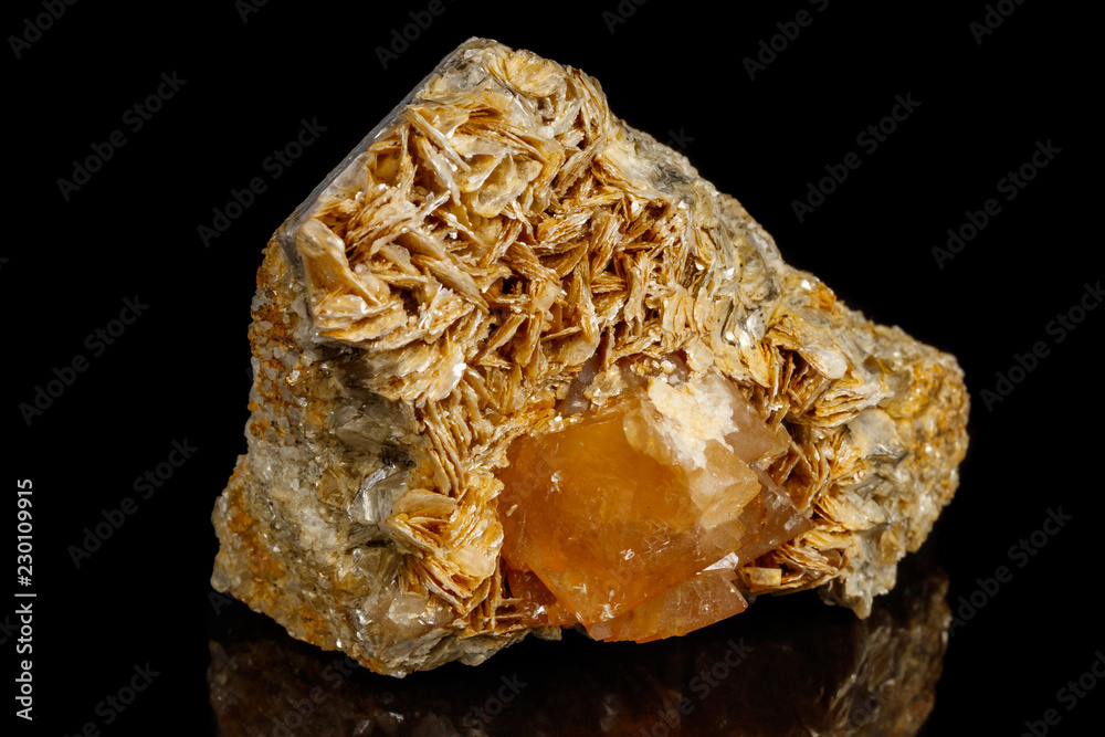 Macro Mineral Stone Sheelit on a black background Macro Mineral Stone Sheelit on a black background