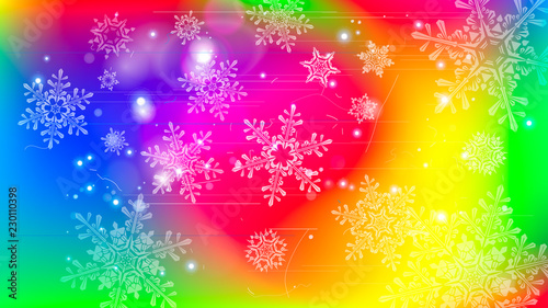 Snowflakes and festive lights - vector background with beautiful snowflakes that merrily shine and shimmer in color space