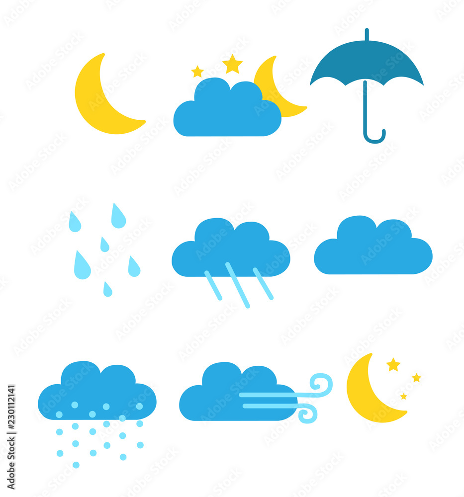 Obraz premium Color weather icons flat vector illustration isolated 