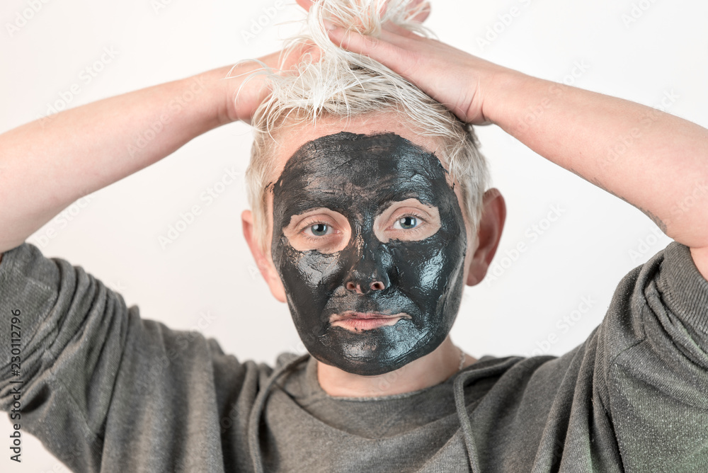 show pure emotions - face of a woman with a black mask show pure emotions - face of a woman with a black mask