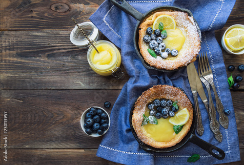  Dutch Baby pancake with lemon curd and blueberries