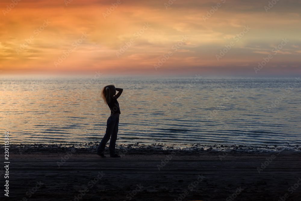 Fototapeta premium girl silhouette at sunset