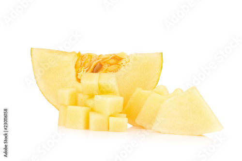 Hamigua Melon, Hami Melon, Hami Cantaloupe. pulp. piece isolated on white background photo