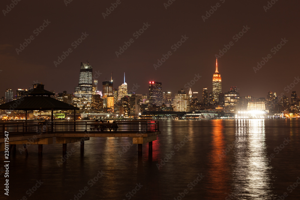 Midtown Manhattan Skyline at Night featuring Empire State Building - Taken from Hoboken, New Jersey