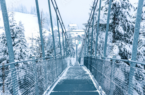 Pedestrian suspension bridge in Switzerland. photo