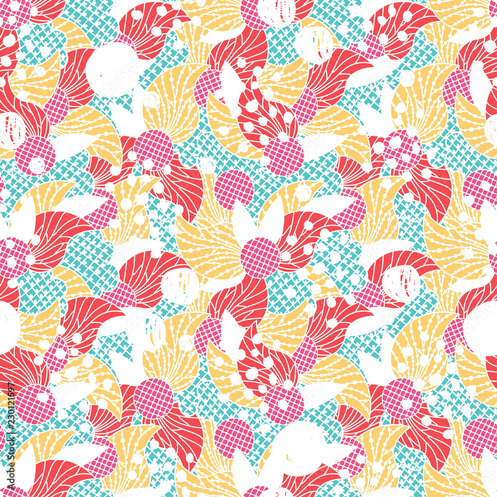 Modern hand drawn colorful abstract seamless pattern with geometrical shapes: circles, dots. Vector illustration. Modern hand drawn colorful abstract seamless pattern with geometrical shapes: circles, dots. Vector illustration.