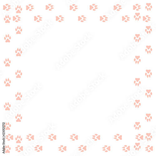 Frame with dog tracks isolated on white background. Vector illustration.