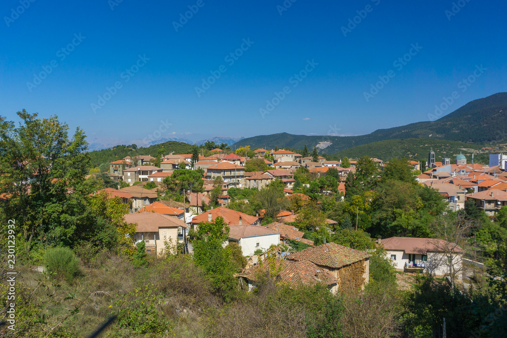 Panoramic view of Vitina village, a winter destination in mountainous Arcadia, in Peloponnese, Greece