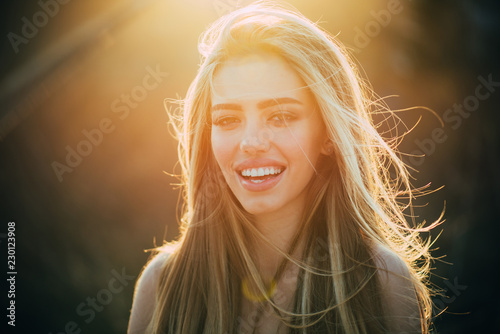 American woman. Perfect smile and beatiful. Smile, lips and teeth. Beautiful Model Girl with white teeth and perfect skin. Teeth whitening. Strong healthy straight white teeth. Healthy Smile.
