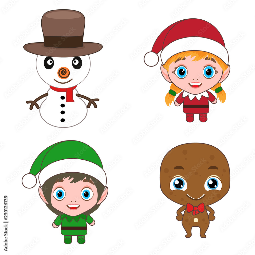 flat christmas characters elf snowman