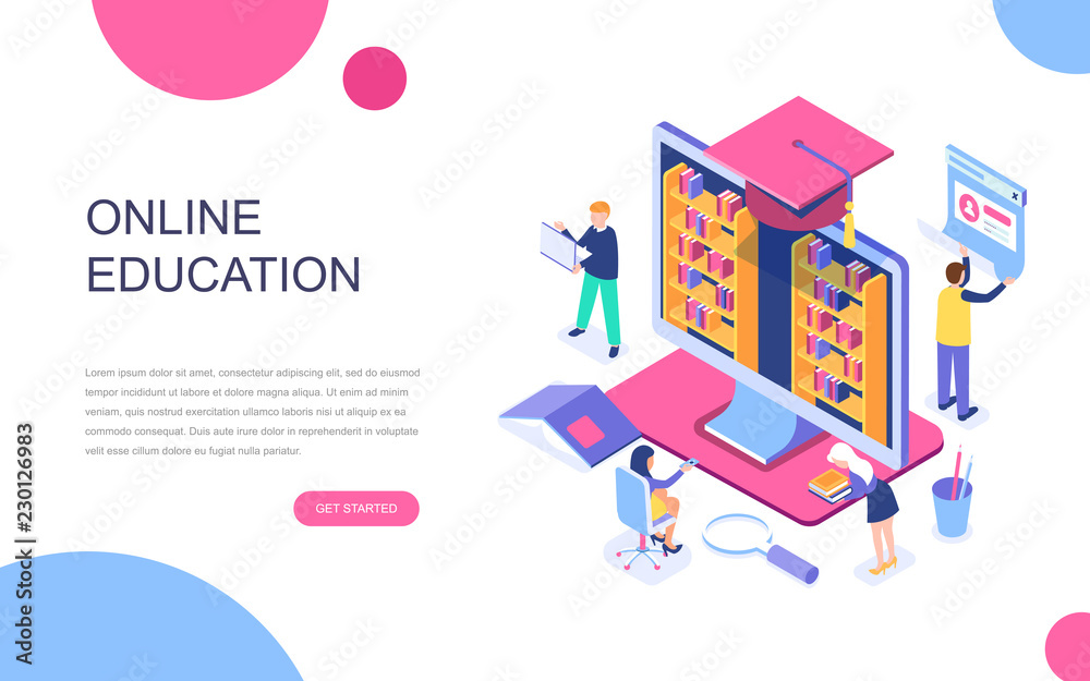 Modern flat design isometric concept of Online Education for banner and website. Isometric landing page template. Online training courses, specialization, university studies. Vector illustration. Modern flat design isometric concept of Online Education for banner and website. Isometric landing page template. Online training courses, specialization, university studies. Vector illustration.