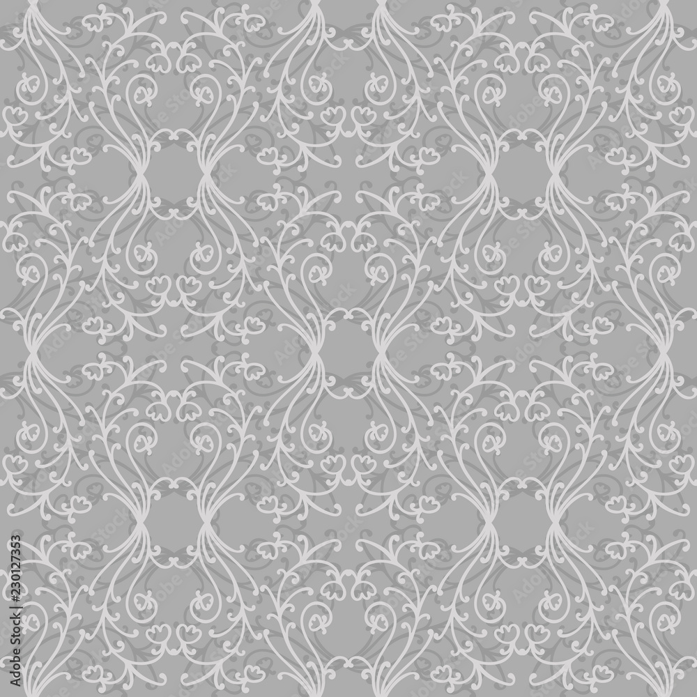 Fototapeta premium Floral damask seamless pattern with branches and flowers. Vector illustration.