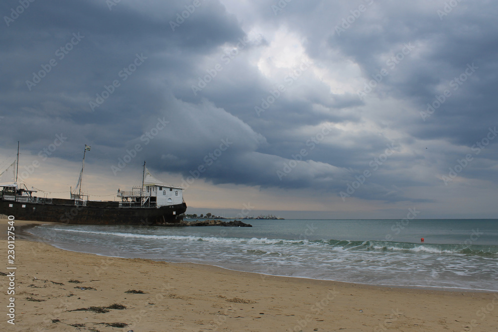 Ship washed ashore during a storm -stylized ship in Nessebar (Bulgaria)