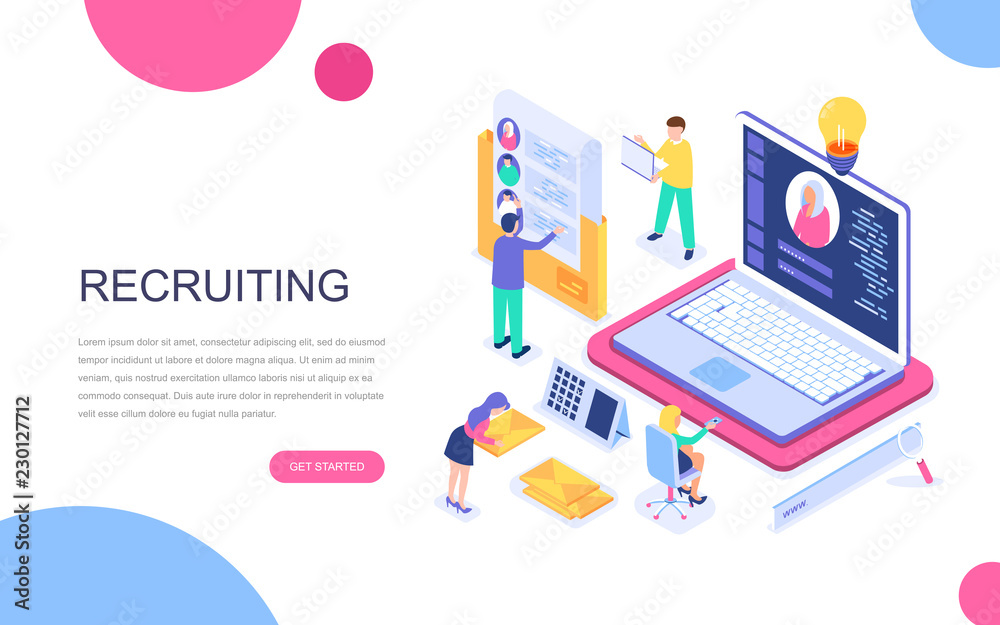 Modern flat design isometric concept of Business Recruiting for banner and website. Isometric landing page template. Employer, businessman resources, hr job presentation. Vector illustration. Modern flat design isometric concept of Business Recruiting for banner and website. Isometric landing page template. Employer, businessman resources, hr job presentation. Vector illustration.