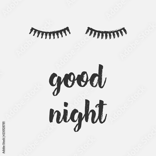 A poster with closed eyes and eyelashes with the wishes of a good night